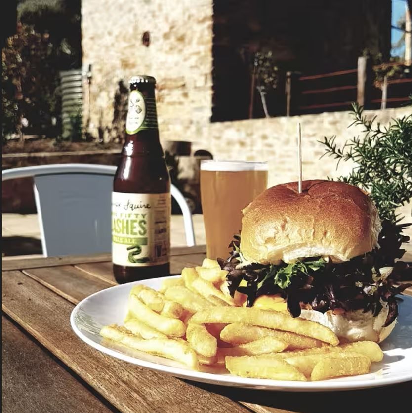 Greenman burger and chips with a local pale ale